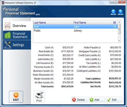 Personal Financial Statement Software